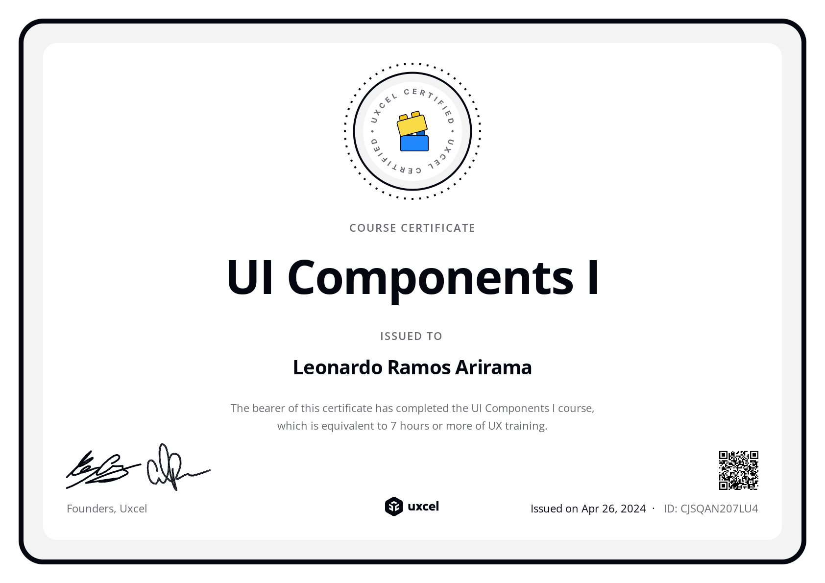 Leonardo Ramos Arirama's certificate